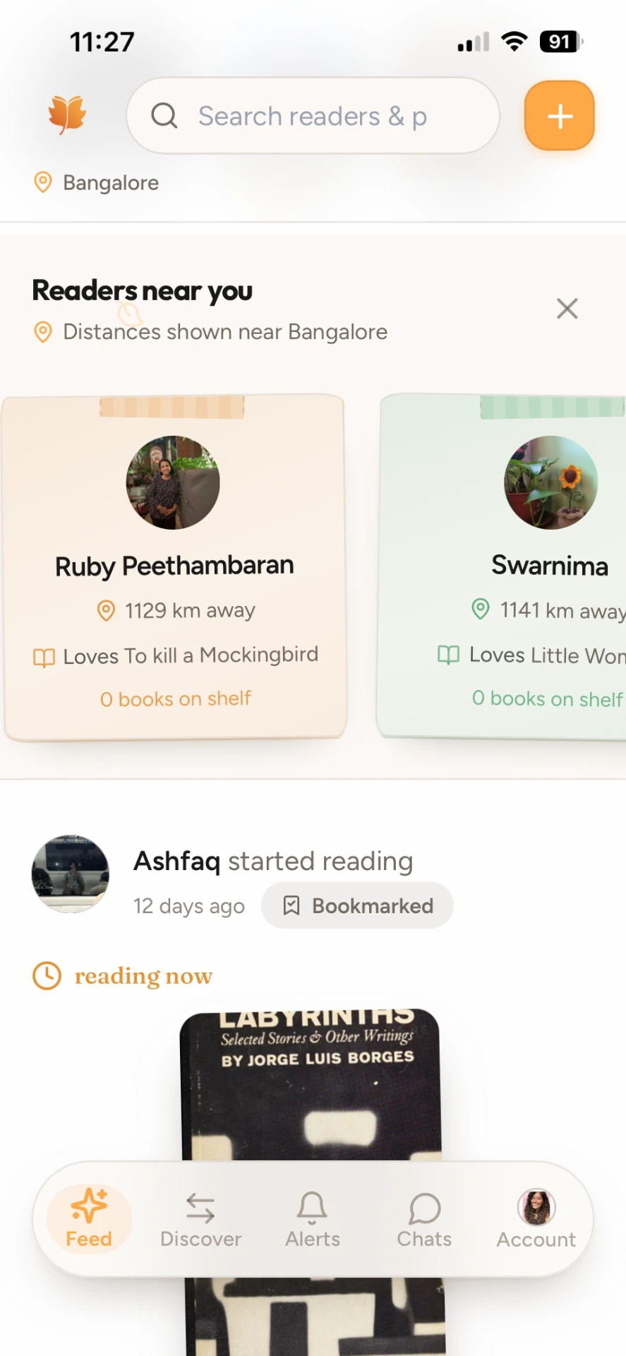 Autumn feed showing readers near you and what they are reading