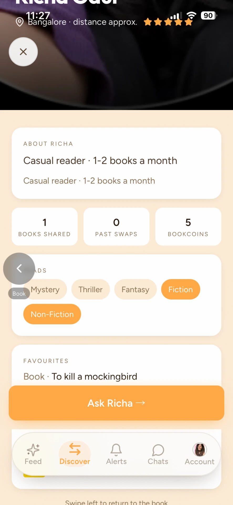 Autumn reader profile with reading pace, genres and favourites